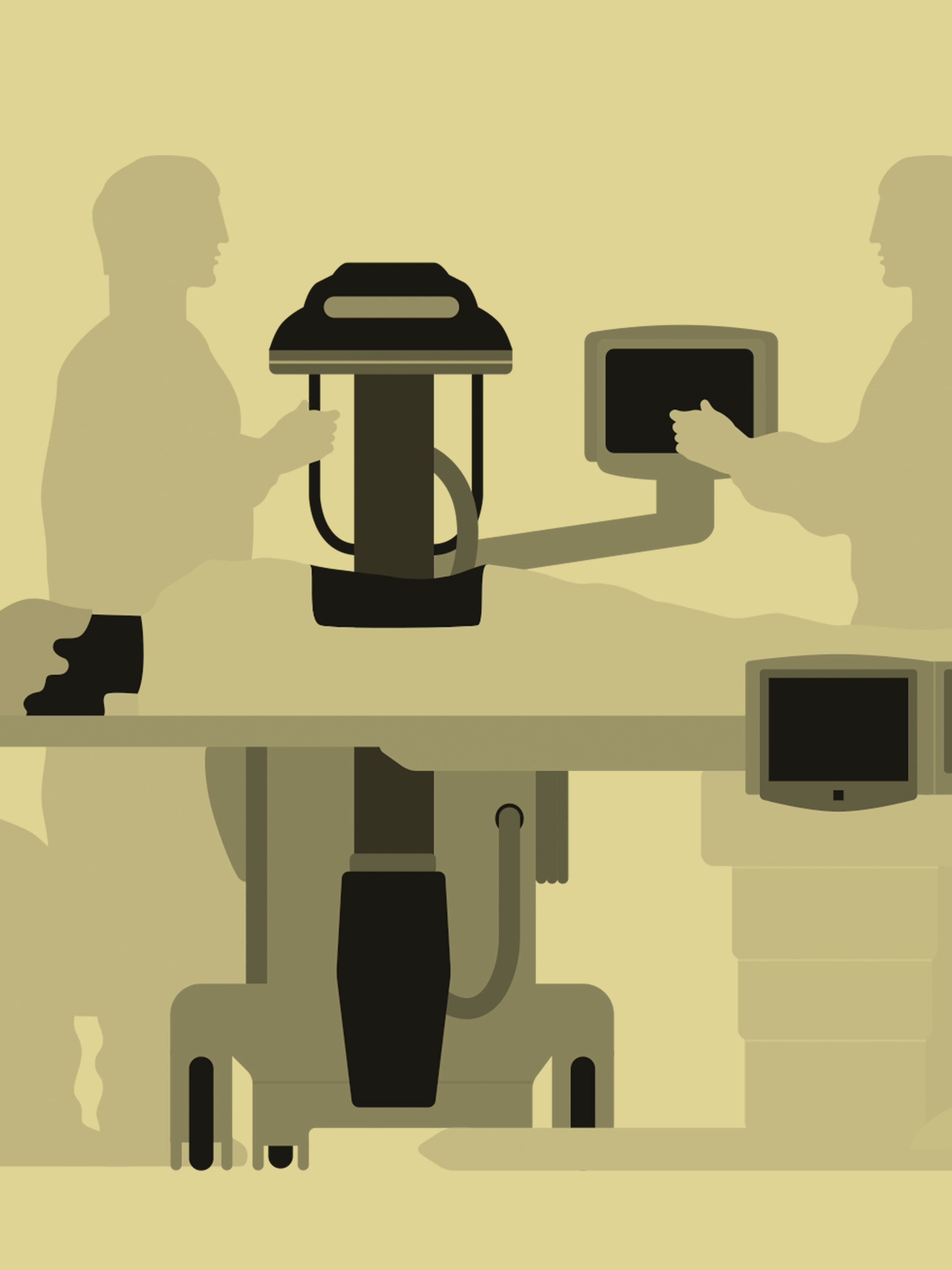 Illustration of a patient being prepared for a 3D scan